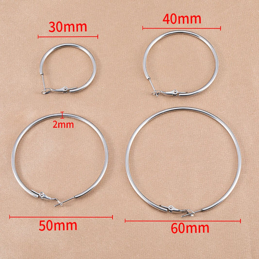 2pcs Stainless Steel 30/40/50/60/70mm Round Big Circle Hoop Earring Steel Color Gold Color Component for DIY Jewelry Accessories