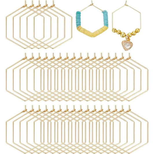 80Pcs Stainless Steel Ear Wire Hexagonal Earrings Wine Glass Charms Real 18K Gold Plated Hoop Earring 25mm making kit