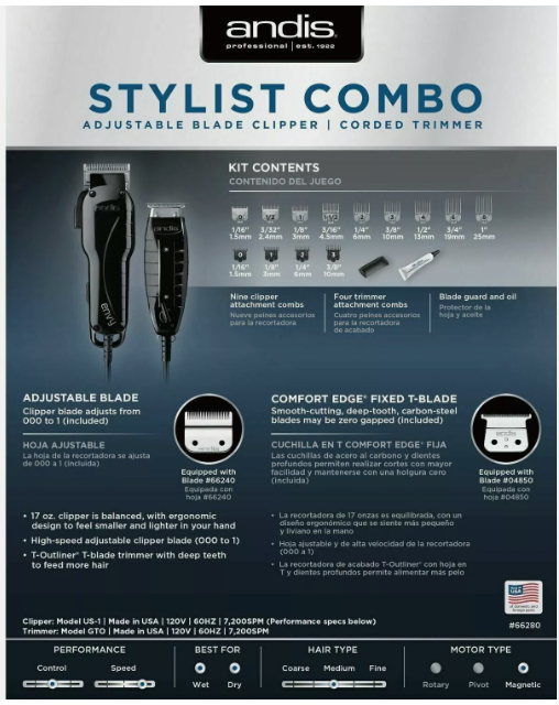Andis Stylist Combo Envy Clipper & T-Outliner Trimmer Set