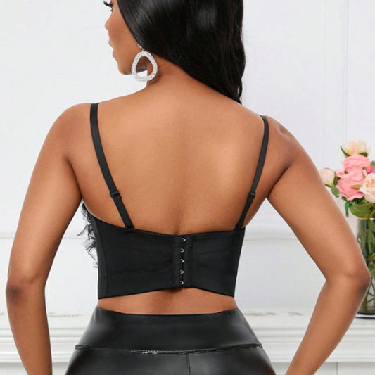 Mesh Butterfly Rhinestone Boning Corset Bra Strap Dark Sexy Bra Vest