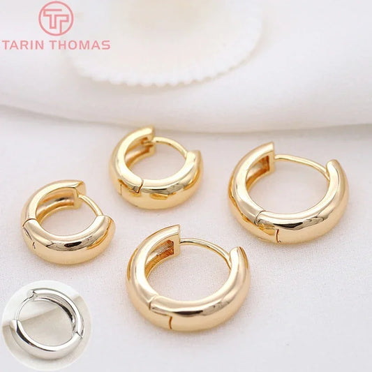 (3784)4PCS 14MM 16MM 18MM 23MM 24K Gold Color Plated Brass Round Earrings Hoop Earring Clip Quality DIY Jewelry Making Findings
